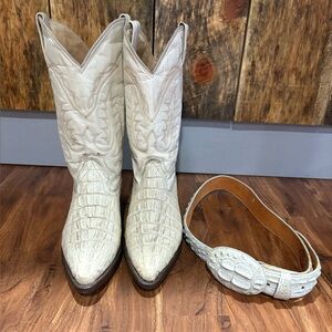 Caiman alligator men’s western cowboy boots and belt sz 10 handcrafted